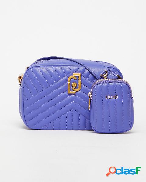 Cross bag viola in similpelle matellassé con necessaire