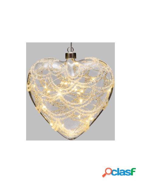 Cuore vetro diametro 18cm cgb 20 microled bianco caldo,