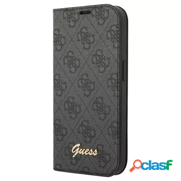 Custodia Flip Guess 4G Metal Gold Logo per iPhone 14 - Nera