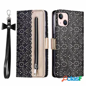 Custodia a Portafoglio con Motivo Merletto per iPhone 14 -
