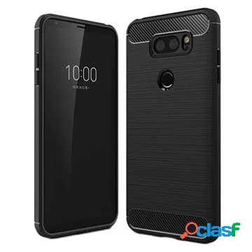 Custodia in TPU spazzolato LG V30 - Fibra di carbonio - Nera