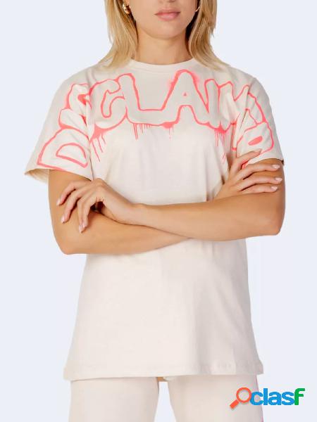 DISCLAIMER T-shirt a maniche corte con logo Crema/Fucsia