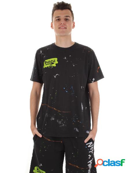 DISCLAIMER T-shirt con schizzi di colore NERO