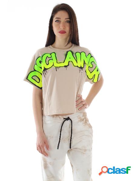 DISCLAIMER t-shirt con logo lettering frontale BEIGE