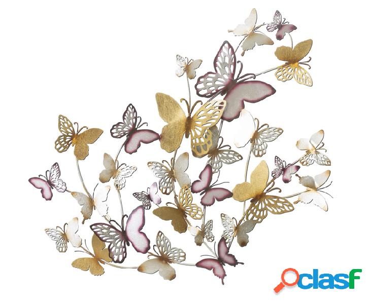 Decorazione parete in metallo 3D con farfalle oro e bordeaux