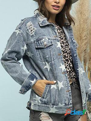 Distressed Star Loose Denim Jacket