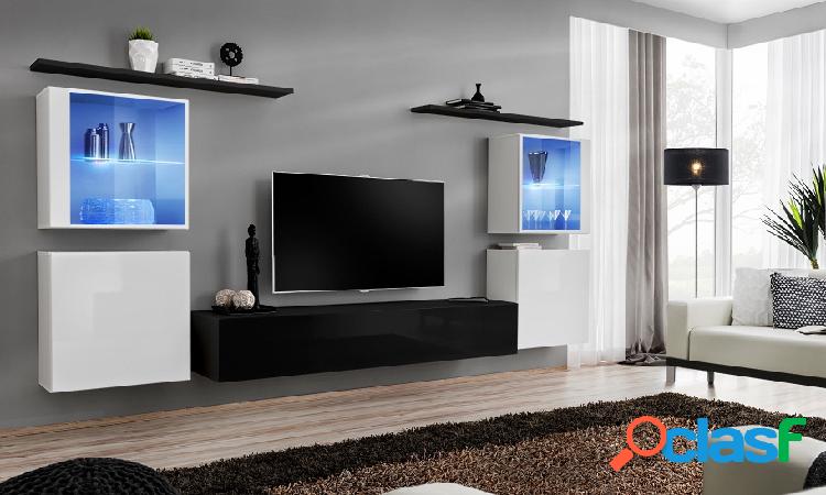 Domezia - Parete design da soggiorno componibile con luci a
