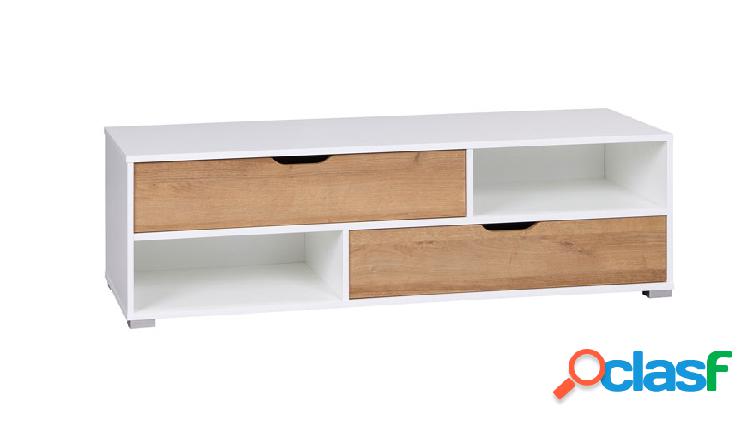 Egabel - Porta tv basso in legno con cassetti e vani bianco