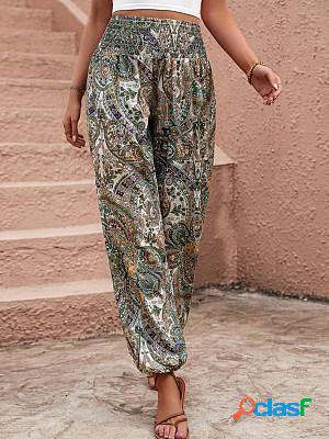 Elastic Waist Printed Vintage Casual Loose Pants