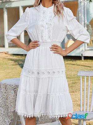 Elegant Lace Fringe Mid Sleeve Skater Dresses