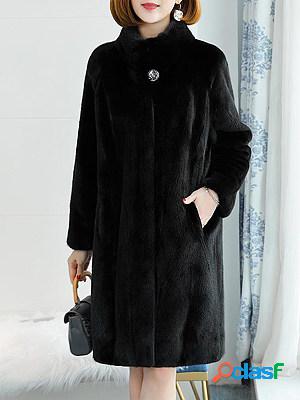 Elegant Solid Color Stand Collar Coat