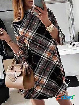 Elegant Women Long Sleeve Round Neck Printed Short Dress