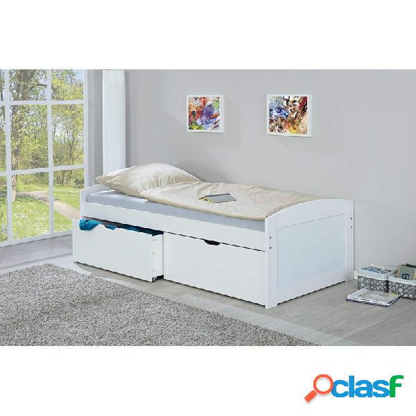 Emeil - Letto singolo in legno massello con due cassetti cm