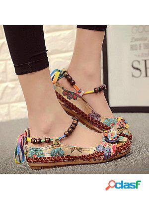 Ethnic style beaded strap casual shoes