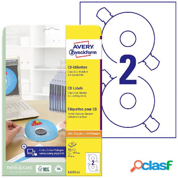 Etichette per CD Avery-Zweckform L6015-25 Ø 117 mm Carta