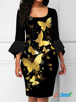 Fall Irregular 3/4 Sleeve Printed Dress