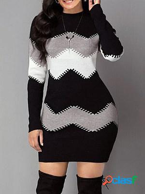 Fall/Winter Colorblock Long Sleeve Knit Dress