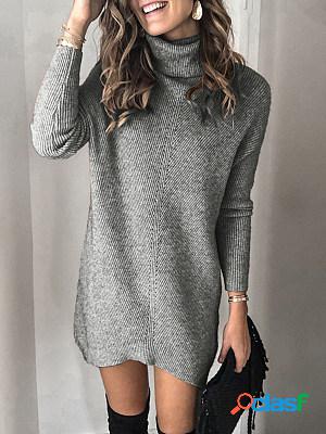 Fall/Winter Turtleneck Solid Color Knitted Dress