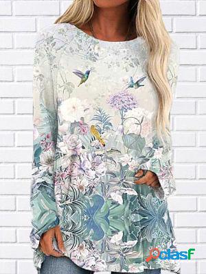 Fashion Casual Loose Floral Print Round Neck Long Sleeve