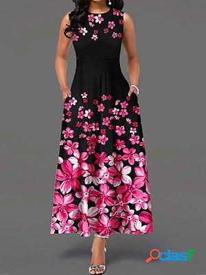 Fashion Casual Printed Round Neck Sleeveless Maxi Dress