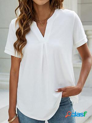 Fashion Casual Solid Color V-Neck Short-Sleeved Blouse