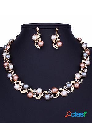 Fashion Creative Colorful Pearl Necklace Earrings Set