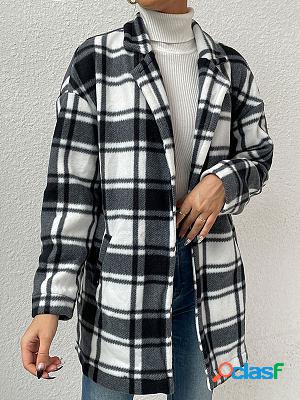 Fashion Plaid Long Sleeve Lapel Collar Casual Coat