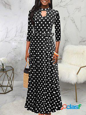 Fashion Print Crew Neck Long Sleeve Casual Midi Dress