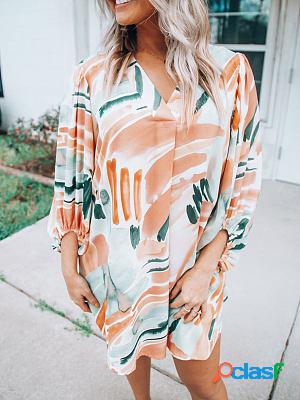 Fashion Print Long Sleeve Shirt Shift Dresses