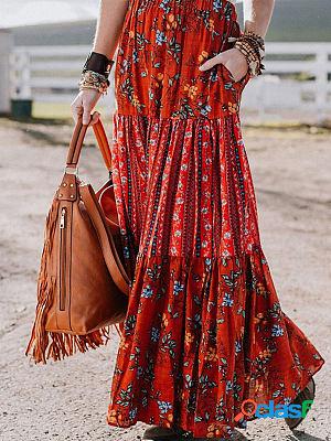 Fashion Print Loose Casual Pleated Maxi Skirts