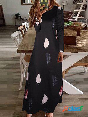 Fashion Print Loose Long Sleeve Maxi Dress