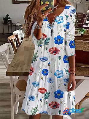 Fashion Print Zip V-neck Shift Dresses