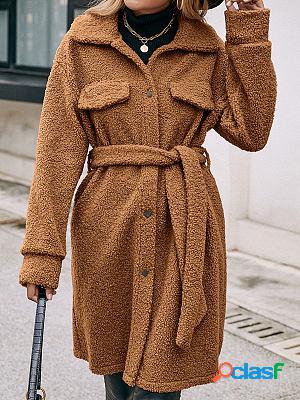 Fashion Solid Color Lapel Long Sleeve Plush Coat