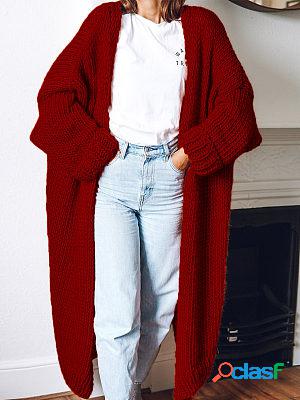 Fashion Solid Color Long Knit Cardigan Coat