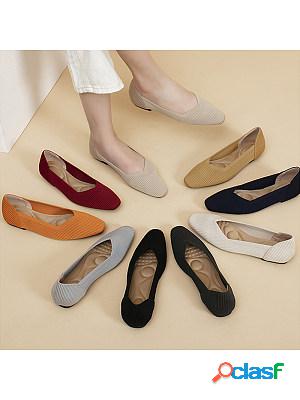 Fashion Square Toe Knitted Comfortable Breathable Flat Shoes