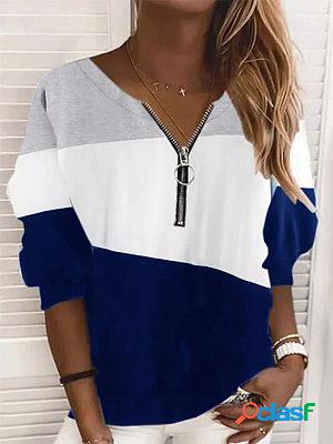 Fashion Stitching V-neck Zipper Sweatshirt