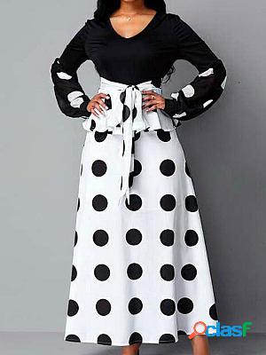 Fashion V-neck High Waist Polka Dot Print Maxi Dress