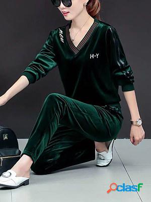 Fashion V-neck Long Sleeve Velvet Suit