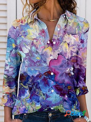 Fashion Watercolor Print Long Sleeve Shirt