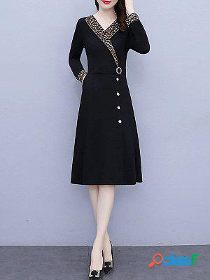 Fashionable Long Sleeve Panel Midi Dress