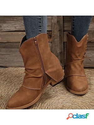 Fashionable Warm Casual All-match Mid-cut Solid Color Ankle