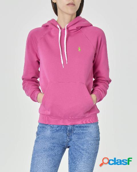 Felpa fucsia in jersey di misto cotone con cappuccio logo