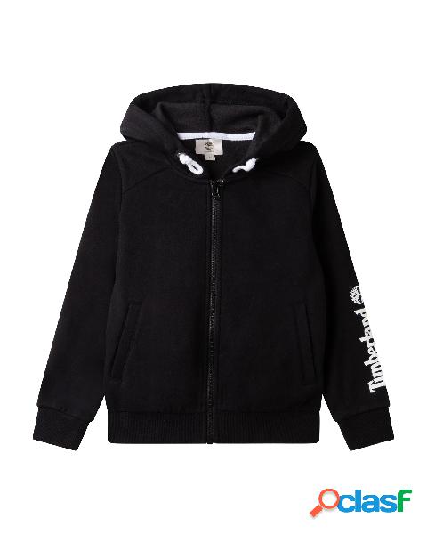 Felpa nera con cappuccio e chiusura zip con logo bianco