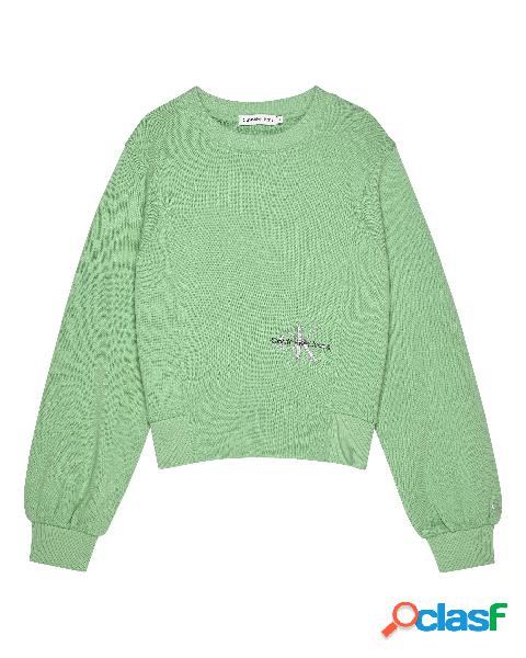 Felpa verde menta in misto cotone girocollo con manica over