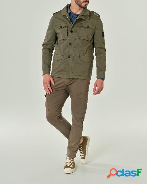 Field jacket verde militare in cotone stretch