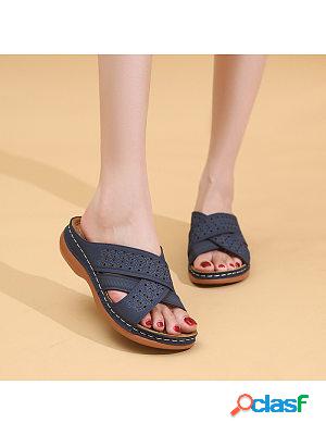 Fish Mouth Cutout Ladies Wedge Sandals
