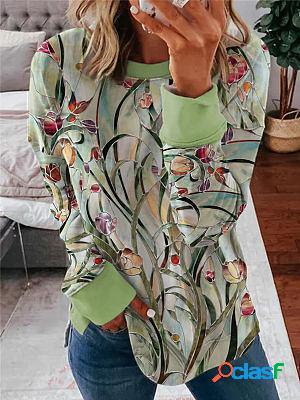 Floral Casual Print Long Sleeve Crewneck Sweatshirt