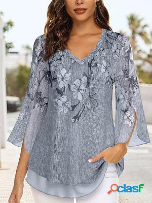 Floral Elegant Loose V Neck Blouses