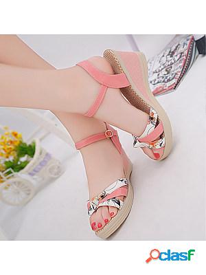 Floral Fish Mouth Wedge Sandals