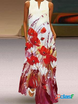 Floral Print Bohemian V-neck Loose Maxi Dresses